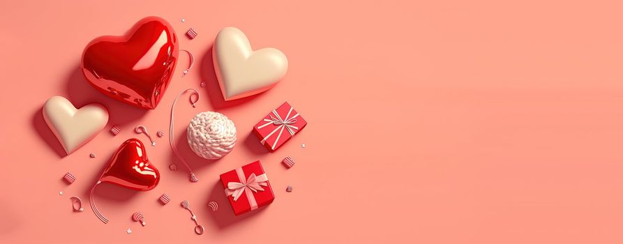 Valentine's Day banner with a sparkling red 3D heart
