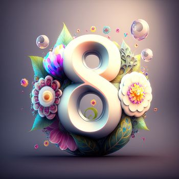 Creative illustration of number 8 with floral decoration for 8 march women's day celebration