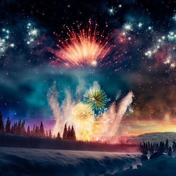 Bright night sky with fireworks