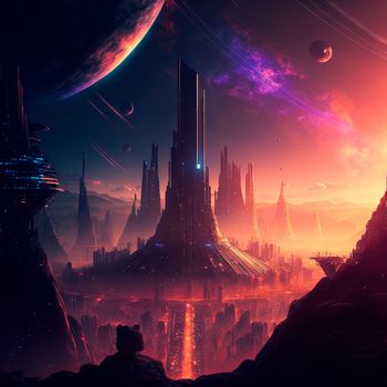 Futuristic city of the future on a distant planet 