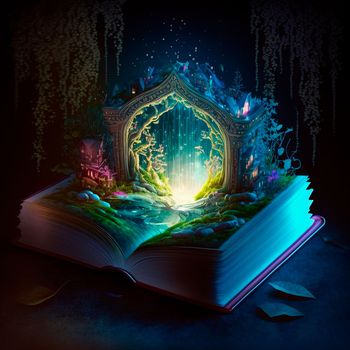 An open magic book with fairy tales