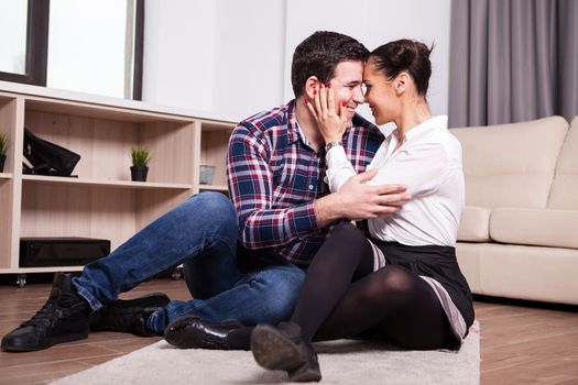 Couple spending time together in their living room