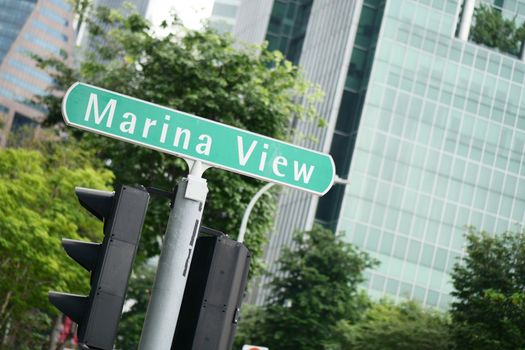 Marina view road sign and buildings 