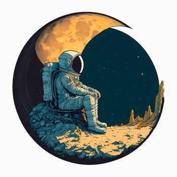 Cartoon image of an astronaut sitting on a moon