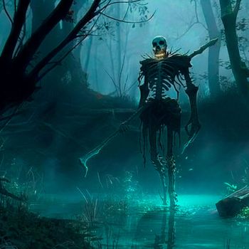 Skeleton warrior rises from the swamp