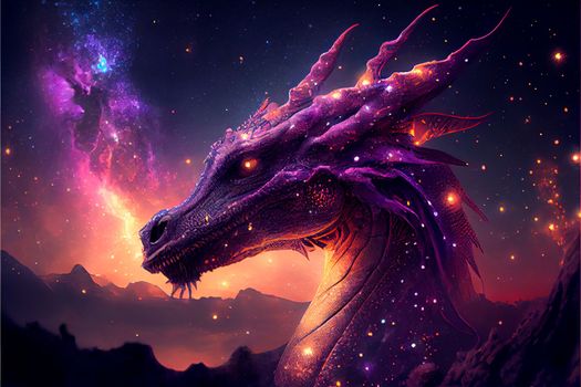 Abstract constellation dragon in the galaxy in art style