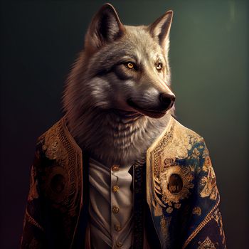 portrait of a wolf dressed as a hussar