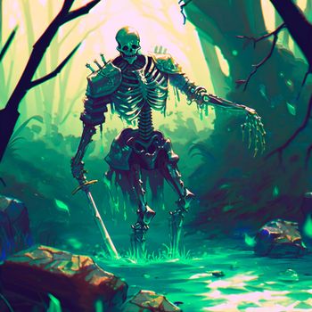Skeleton warrior rises from the swamp
