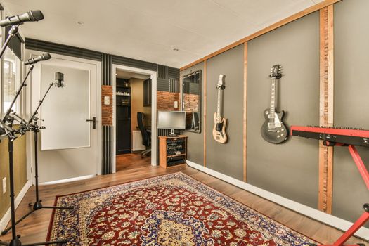 Interior of modern music studio at home