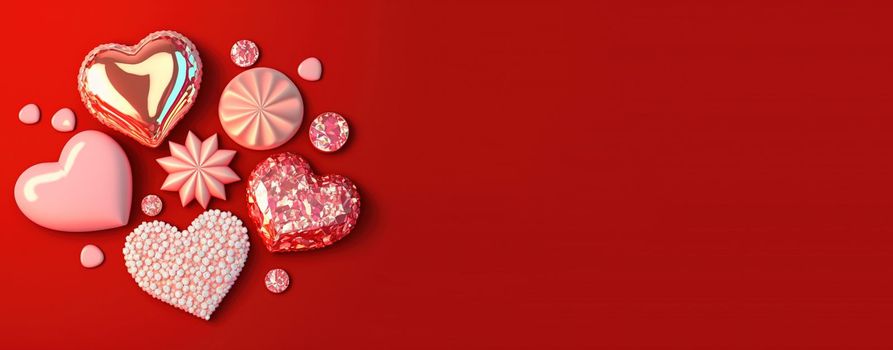Elegant 3D Heart, Diamond, and Crystal Design for Valentine's Day Greetings