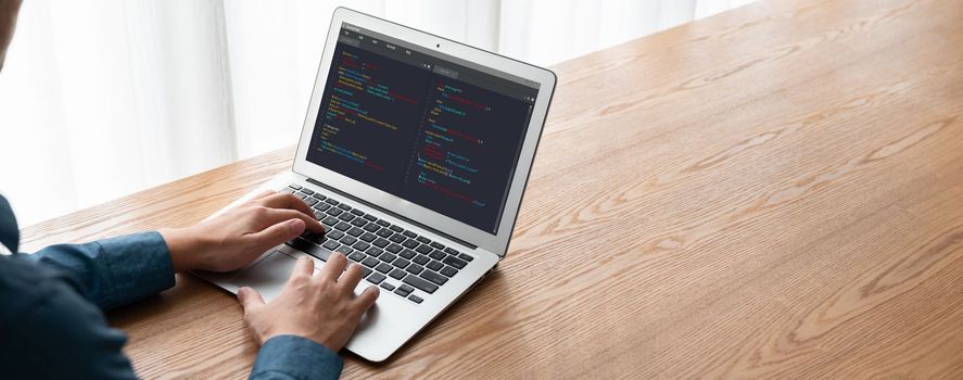 Software development programming on computer screen for modish application