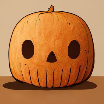 Halloween pumpkin angry cartoon character concept of monsters and autumn holiday object on a rustic brown background.