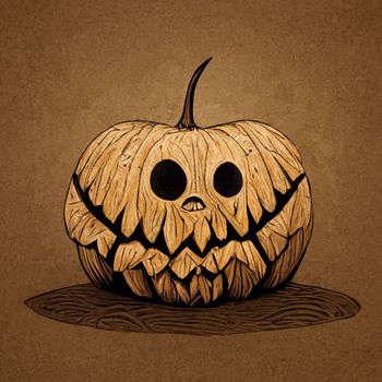 Halloween pumpkin angry cartoon character concept of monsters and autumn holiday object on a rustic brown background.
