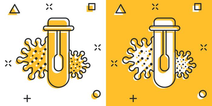 Coronavirus test icon in comic style. covid-19 cartoon vector illustration on isolated background. Medical diagnostic splash effect sign business concept.