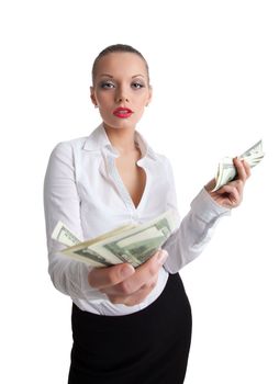 sexy business woman offer a money