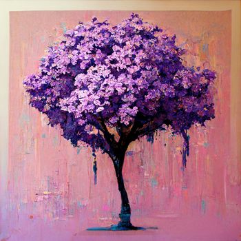 Watercolor tree. Blossoming lilac.