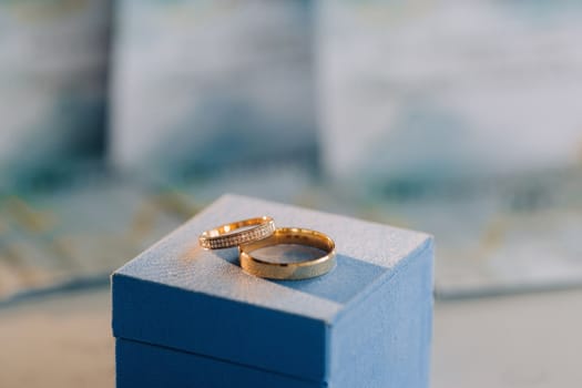 Designer wedding rings lying on the surface. Two wedding rings