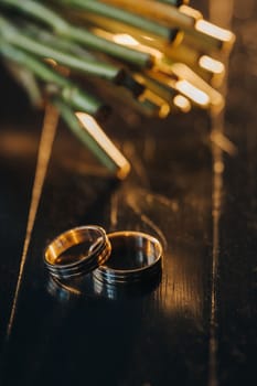 Designer wedding rings lying on the surface. Two wedding rings
