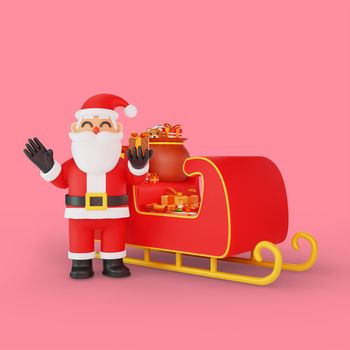santa pose in front of a sleigh