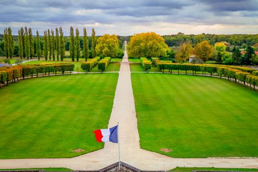 Autumn foliage colors in Loire valley public park with garden, France