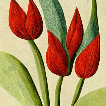 Watercolor red tulip flowers.