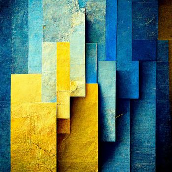 Abstract painting on blue and yellow watercolor painting background. Ukrainian colors. Digital illustration brush to art. Retro style. Digital generated illustration.