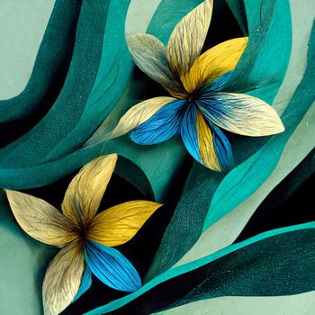 Teal and yellow abstract flower Illustration.