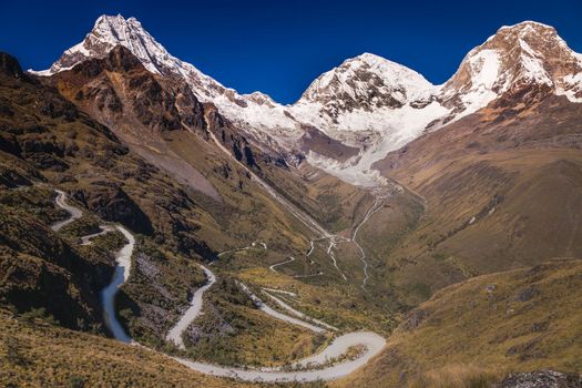 Portachuelo Road, mountain pass in Huascaran, Cordillera Blanca, Ancash, Peru