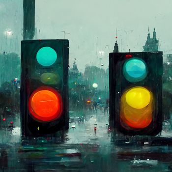 Night bokeh light in big city, abstract blur defocused background. Traffic lights.