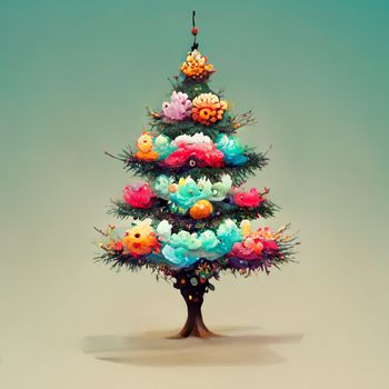 Christmas cartoon style tree with decorations.