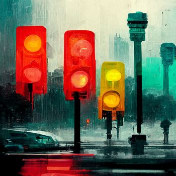 Night bokeh light in big city, abstract blur defocused background. Traffic lights.