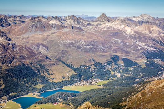 Above Sils lake and Maloja from upper Engadine, Graubunden, Switzerland