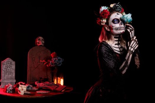 Scary goddess of death with skull make up