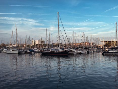 boats and yachts in the harbour of barcelona spain 