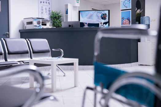 Patient reception area with no staff members attending