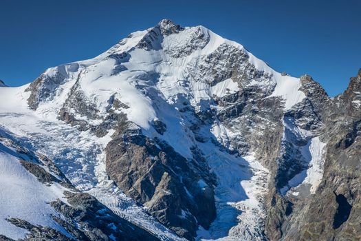 Bernina and Palu mountain range with glaciers in the Alps, Engadine, Switzerland
