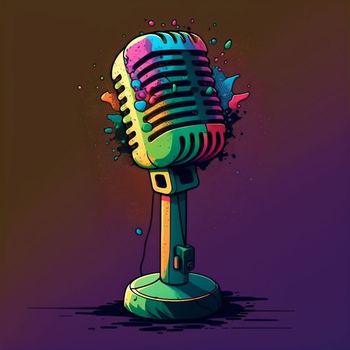 Colorful illustration of the microphone on the stand 