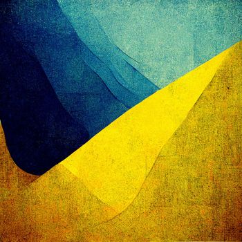 Abstract painting on blue and yellow watercolor painting background. Ukrainian colors.