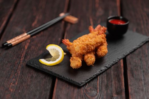 Fried Shrimps tempura with sweet chili sauce - asian japanese food