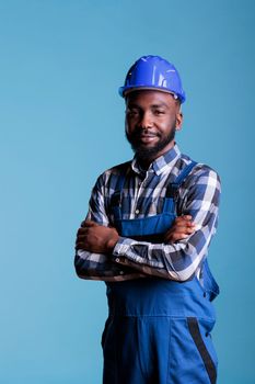 African american builder with coverall