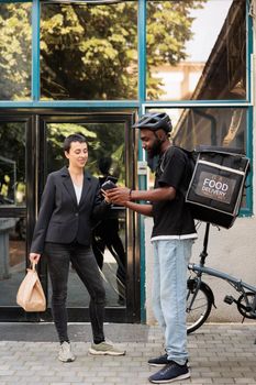 Workplace food delivery, smartphone pos terminal payment