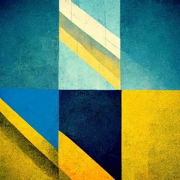 Abstract painting on blue and yellow watercolor painting background. Ukrainian colors. 