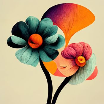 Watercolor art background. Digital generated wallpaper design with flower paint brush line art.