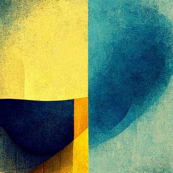 Abstract painting on blue and yellow watercolor painting background.