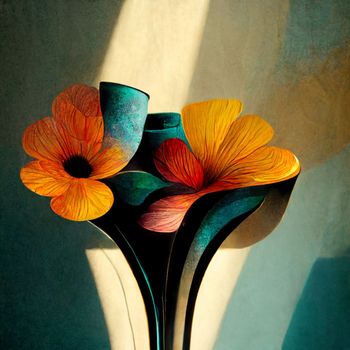 Vase with spring multicolor flowers bouquet in sunlight.