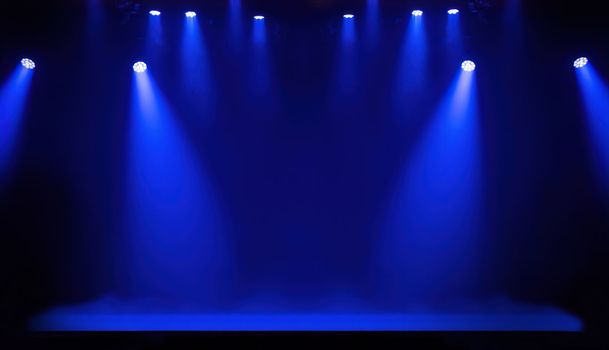 Light on a free stage, scene with blue spotlights