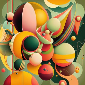 Abstract futuristic contemporary modern cosmic design with spheres and lines in cartoon style. 