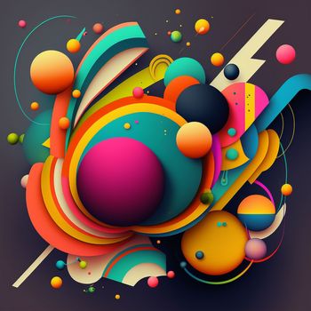 Abstract futuristic contemporary modern cosmic design in cartoon style with spheres, stripes and lines. 