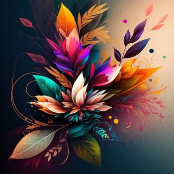 Original floral design with exotic flowers and tropic leaves. Colorful flowers on dark background.