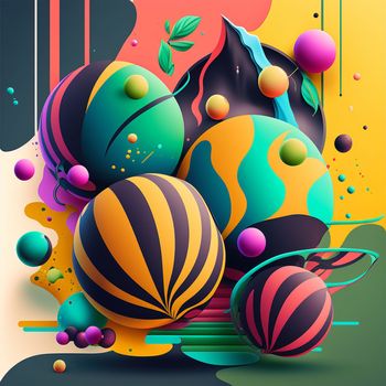 Abstract futuristic contemporary modern cosmic design with spheres and lines in cartoon style.